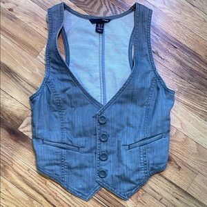 H&M Gray Button Up Denim Vest With Pockets Size 4